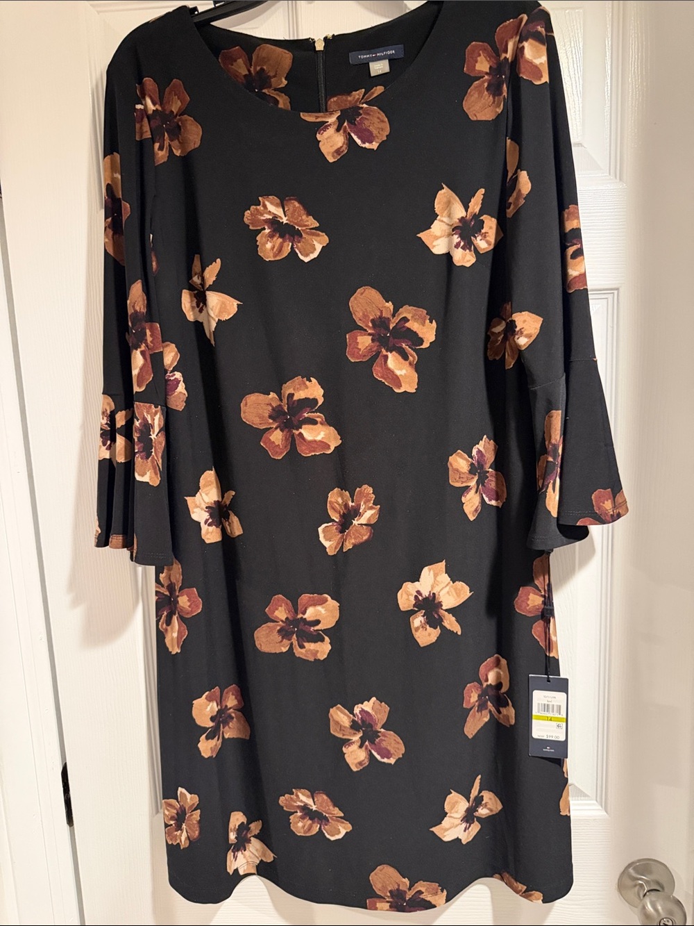 Black Floral Dress with Brown & Mustard Blooms
